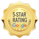 A gold badge that says `` 5 star rating google ''