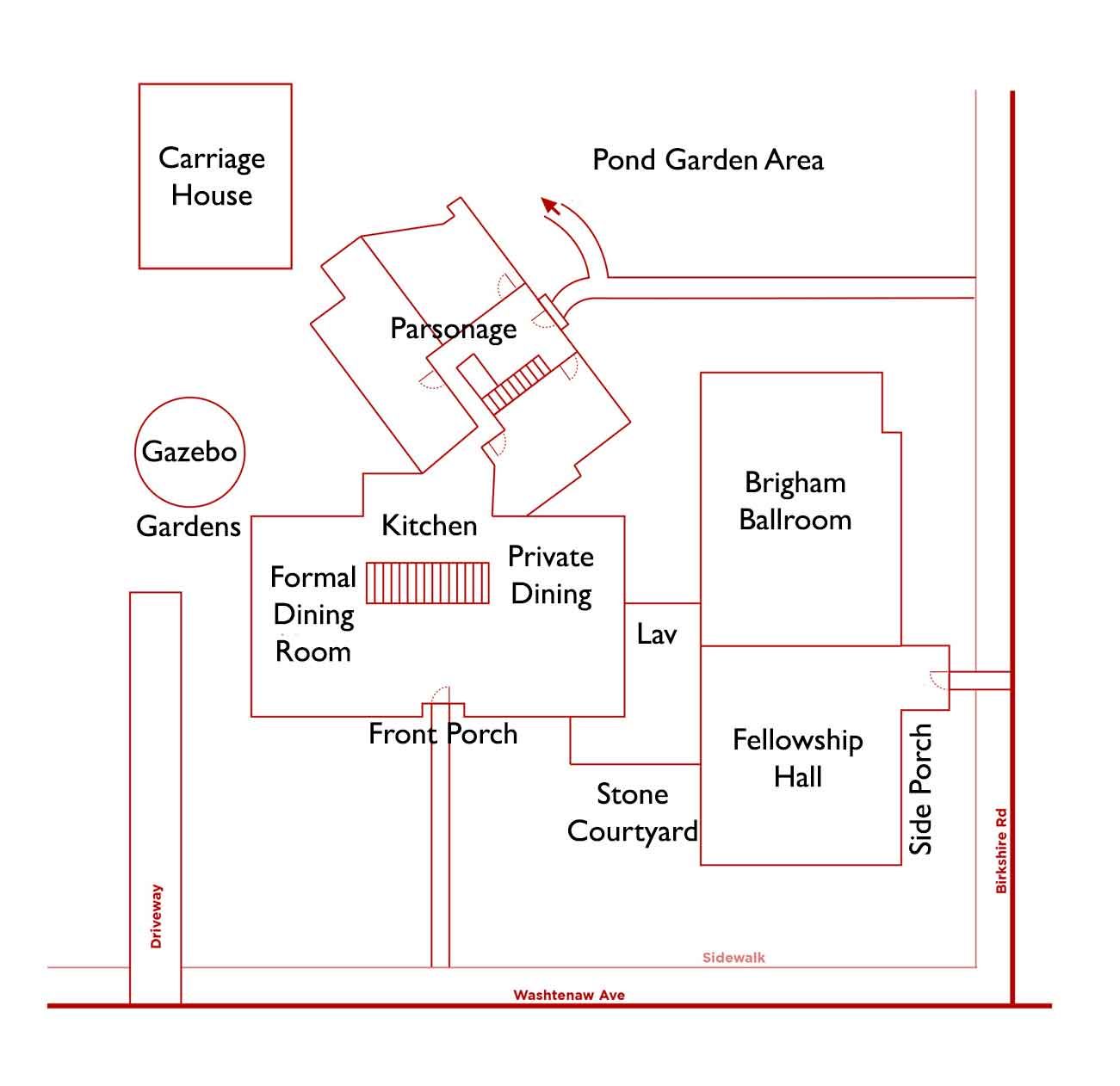 A drawing of a house with the words carriage house on it