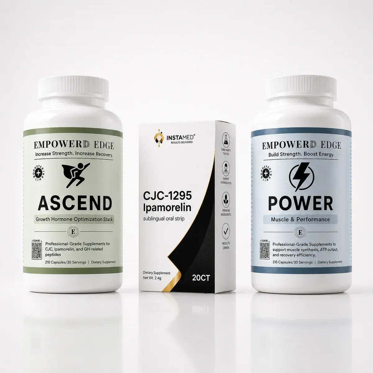 Thorne supplement bottles and boxes in white packaging with orange, green, and purple accents
