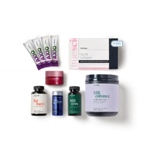 Skincare product set with tubes, jars, and bottles on a white background