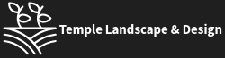 Logo of Temple Landscape & Design: white plant icon above text on a black background.