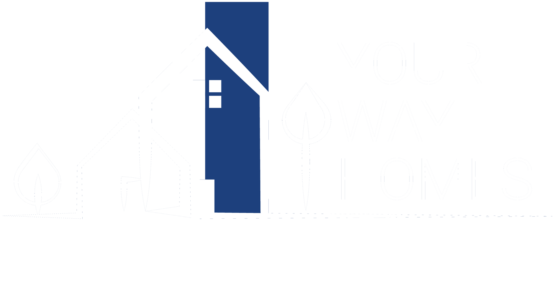 Blue and white logo featuring a stylized house integrated within a vertical rectangle, with text to the left.