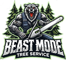 Logo of a roaring black bear with a chainsaw and trees, text reads 