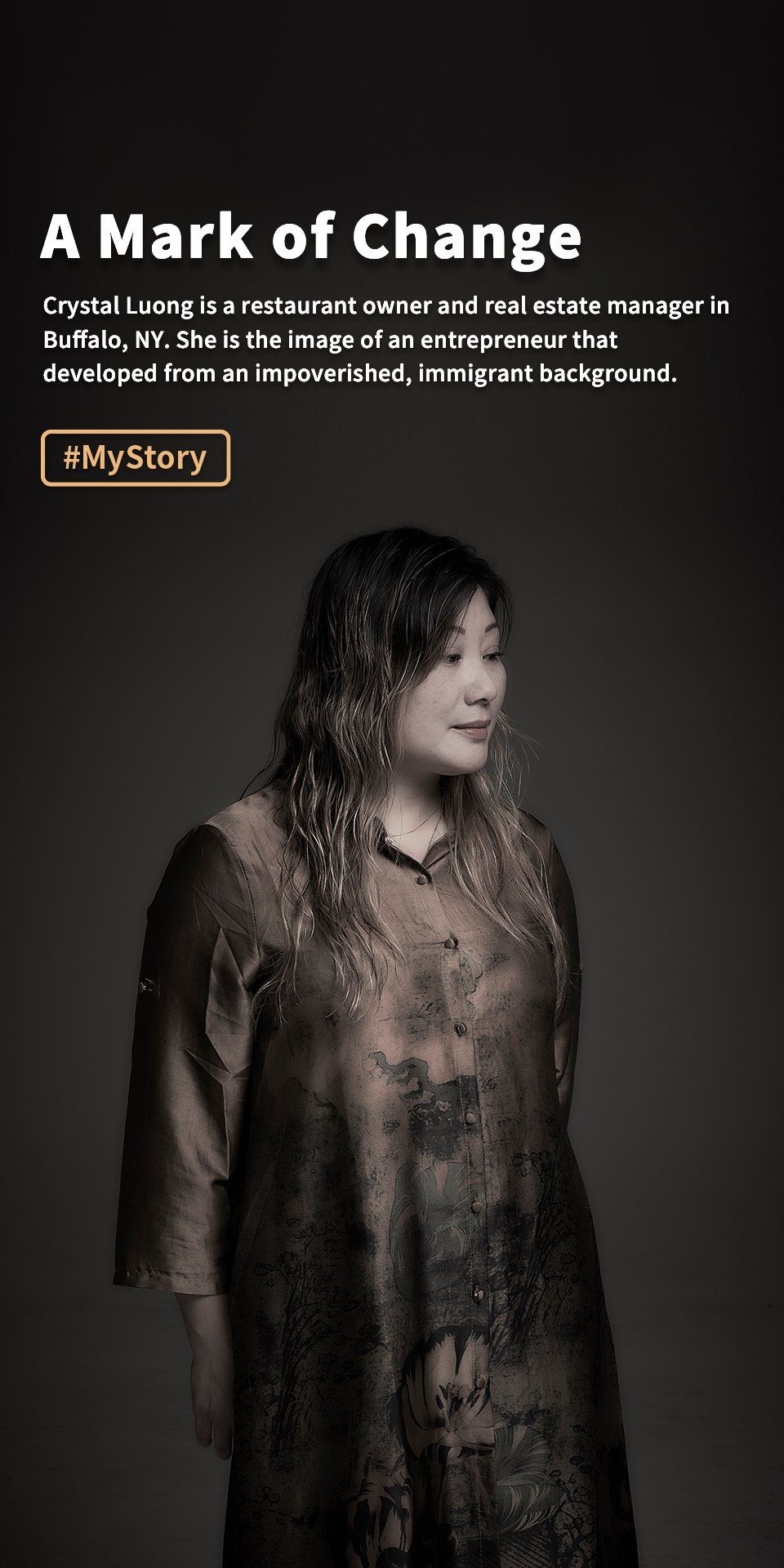 A wet, muddy child stands against a dark background beside the headline “A Mark of Change.”