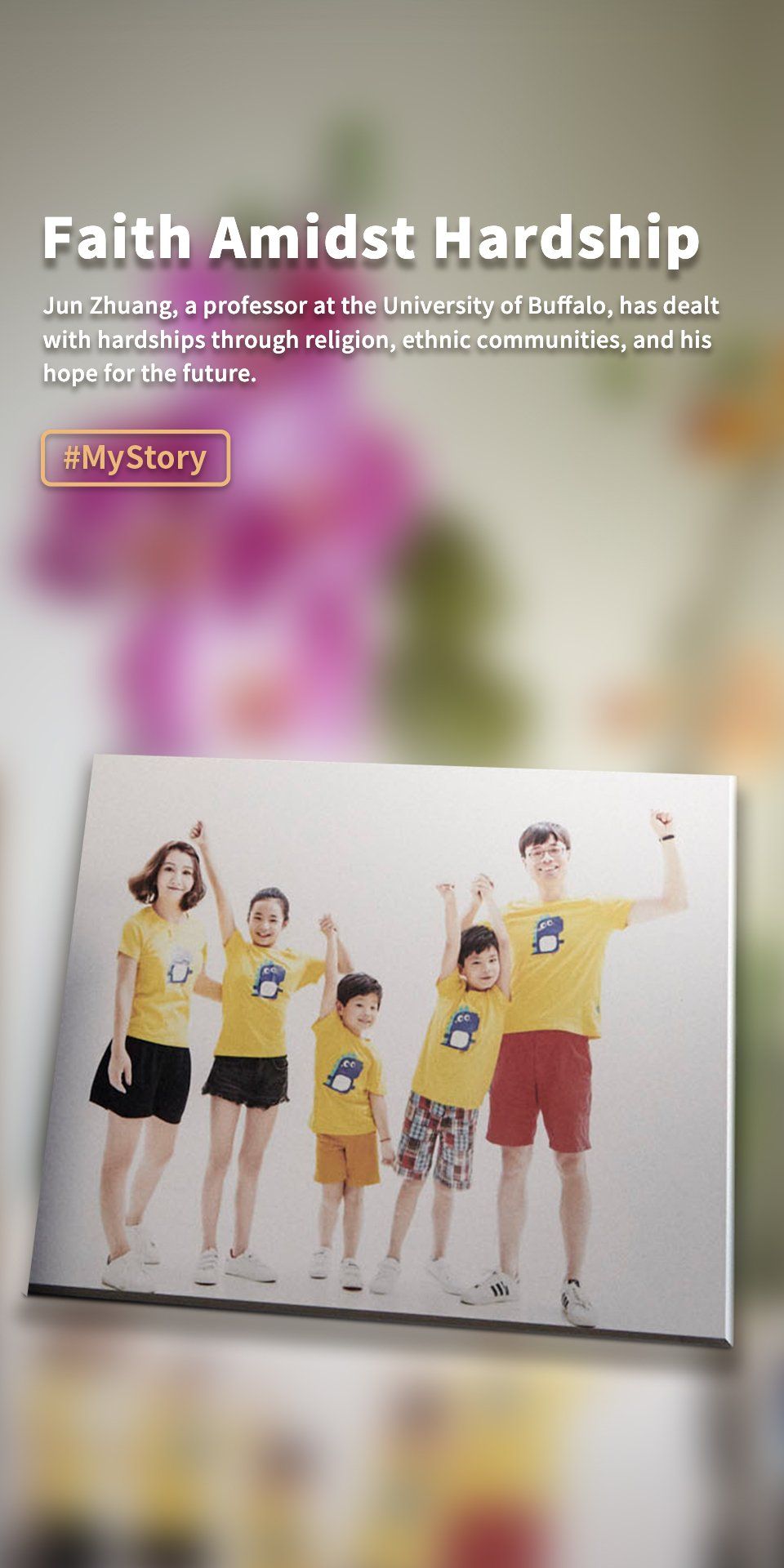 Faith Amidst Hardship book cover with a family in yellow shirts holding a banner at a beach