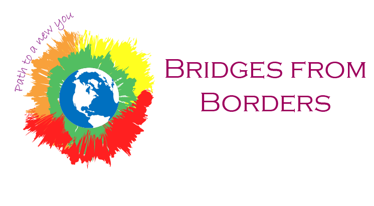 Bridges from Borders logo with colorful globe and red-purple text on white background