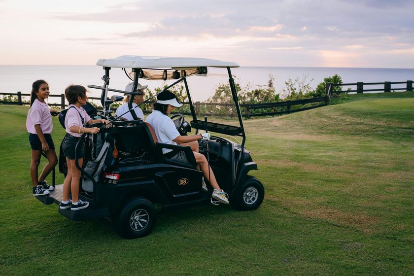 golf cart on a golf course.
