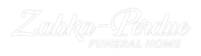 Logo of "Zahka-Perdue FUNERAL HOME" in white script.