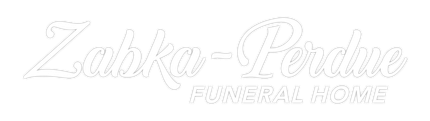 Logo of "Zahka-Perdue FUNERAL HOME" in white script.