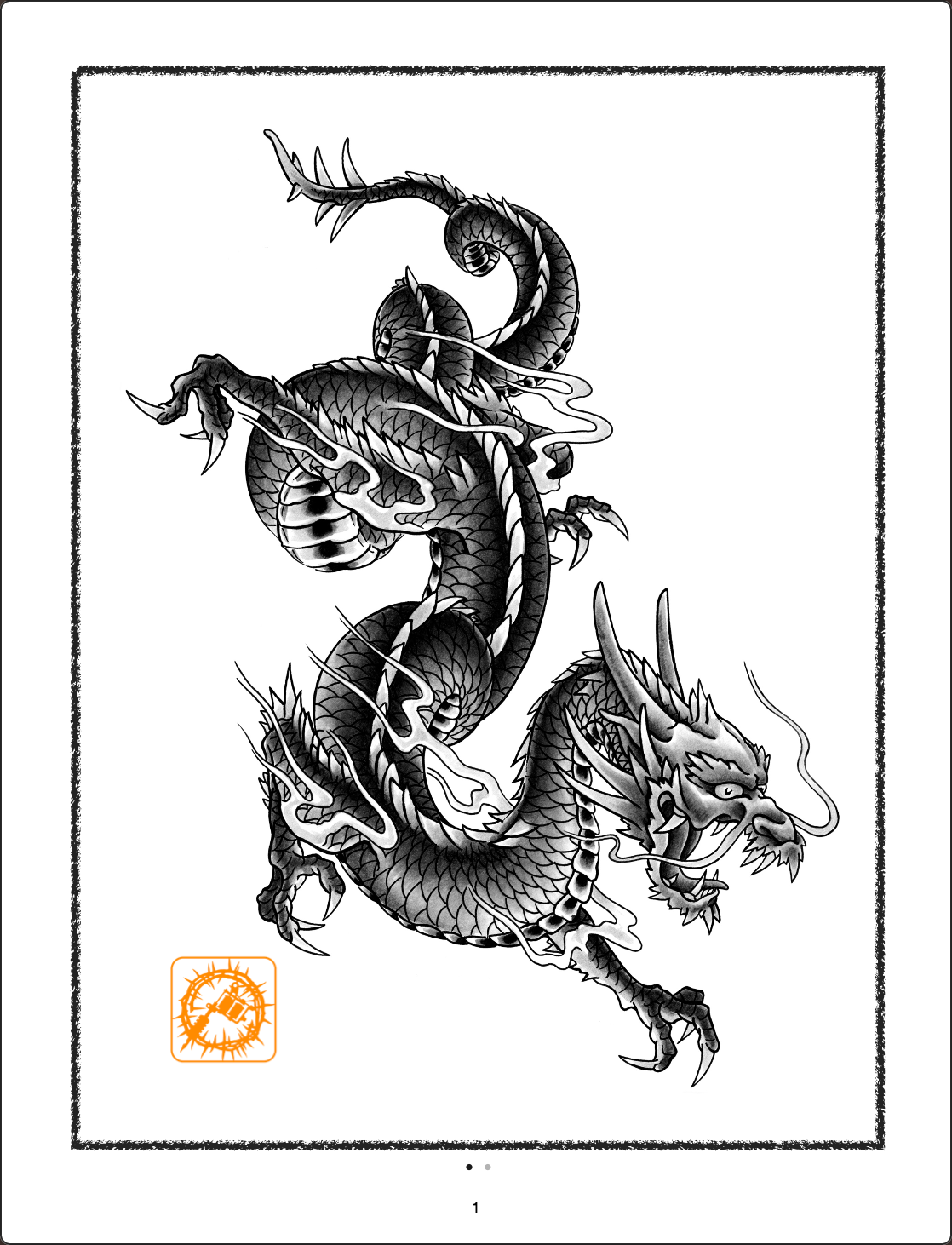 Traditional Japanese dragon tattoo flash design with dynamic vertical flow
