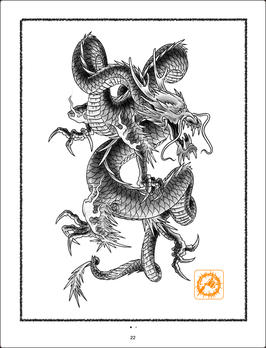 Traditional Japanese dragon tattoo flash with compact powerful composition