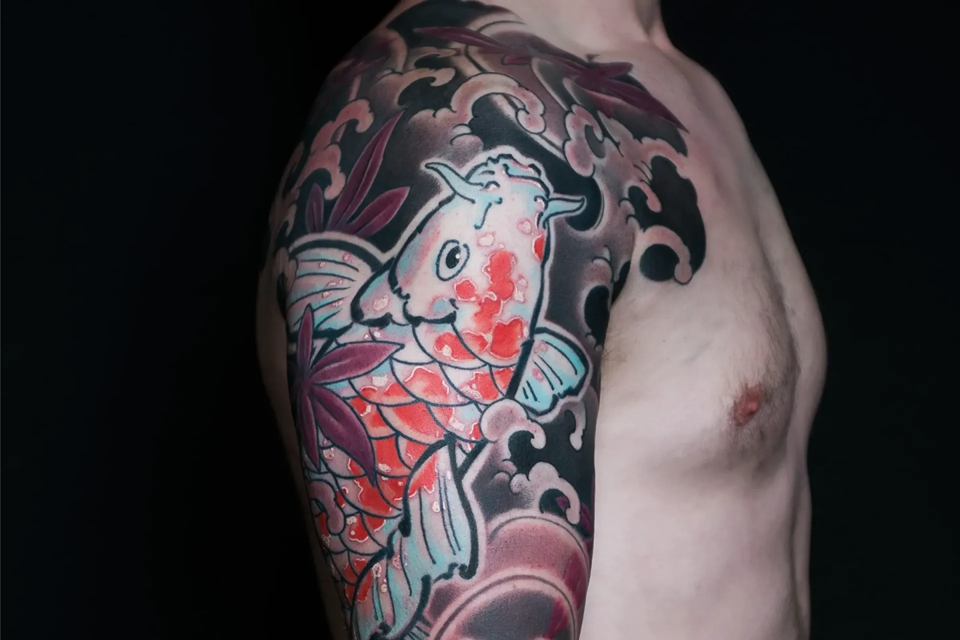 Orange koi fish Japanese tattoo full sleeve by Bardadim