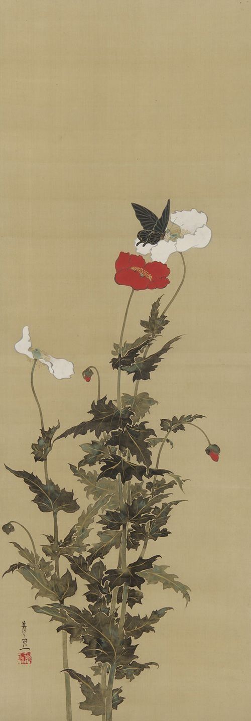A painting of a bunch of flowers with a butterfly on it.