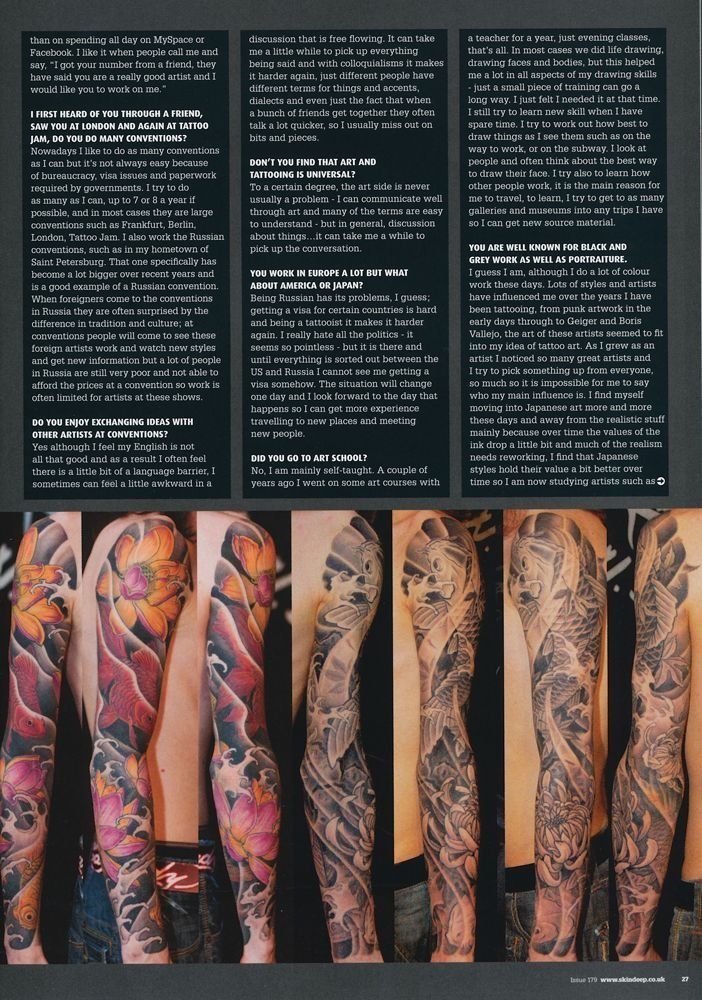 A page of a magazine with a tattoo on a person 's arm