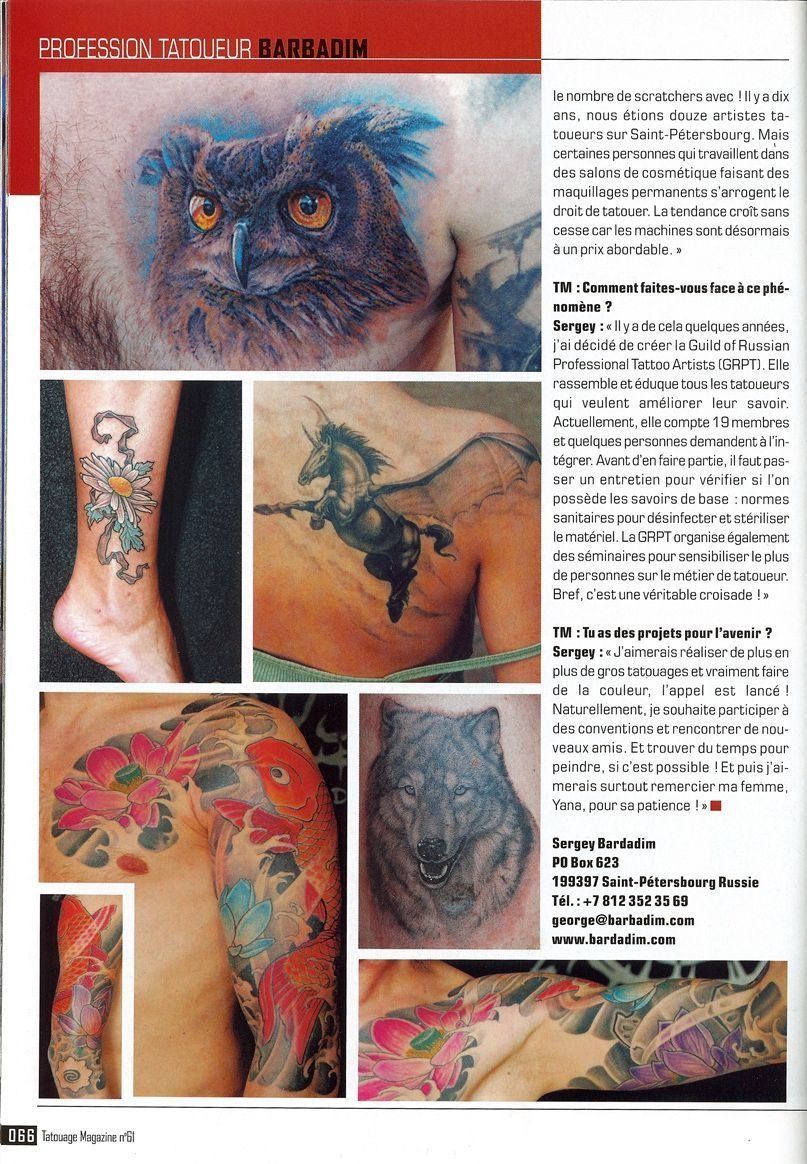 A magazine is open to a page with tattoos on it
