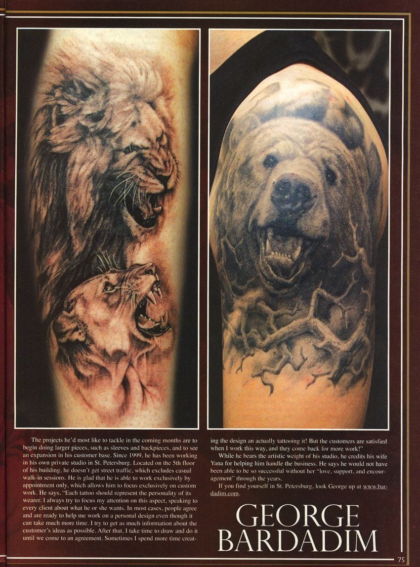 A tattoo of a lion and a bear by george bardadim