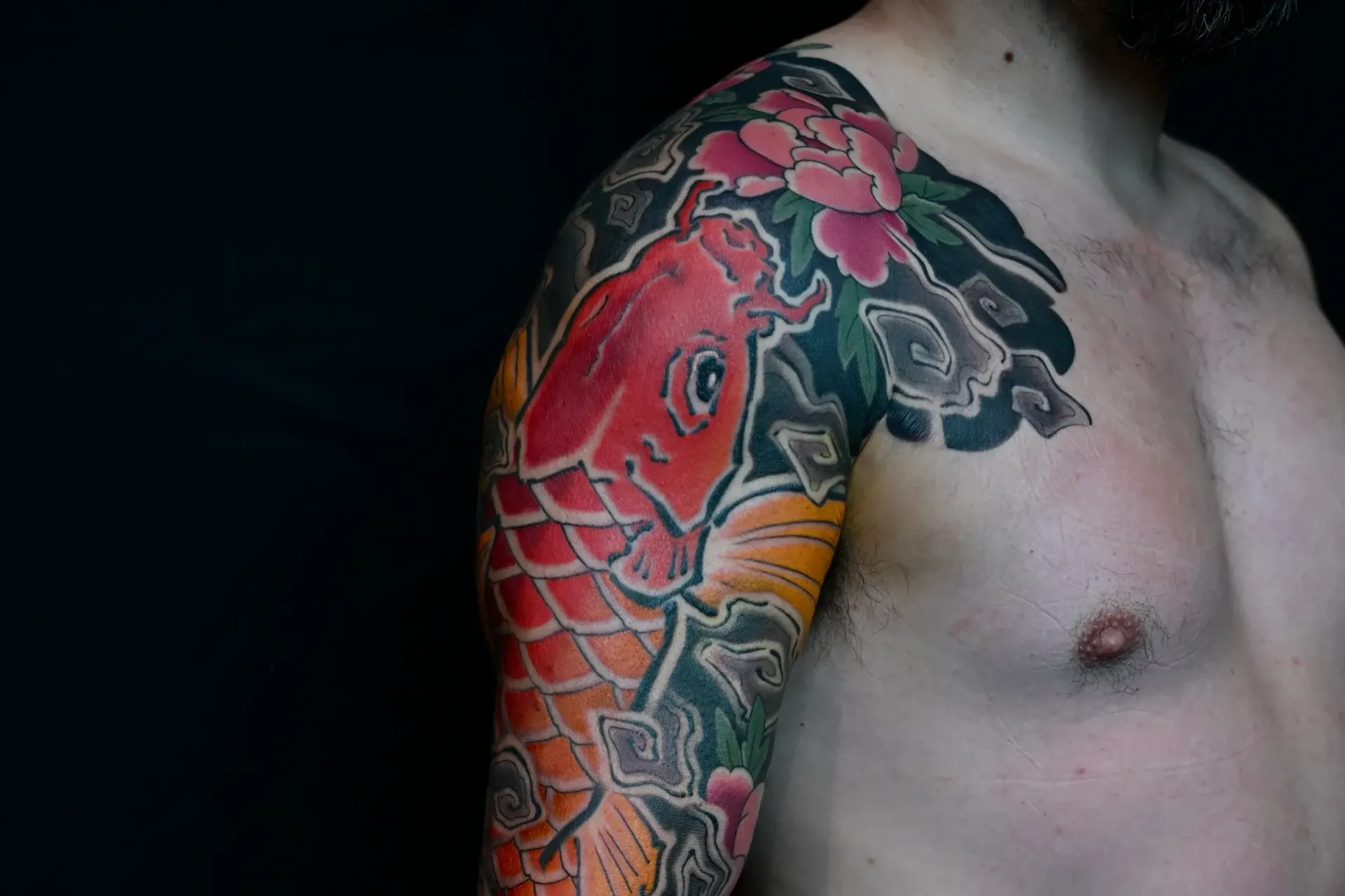 japanese koi tattoo sleeve shoulder view