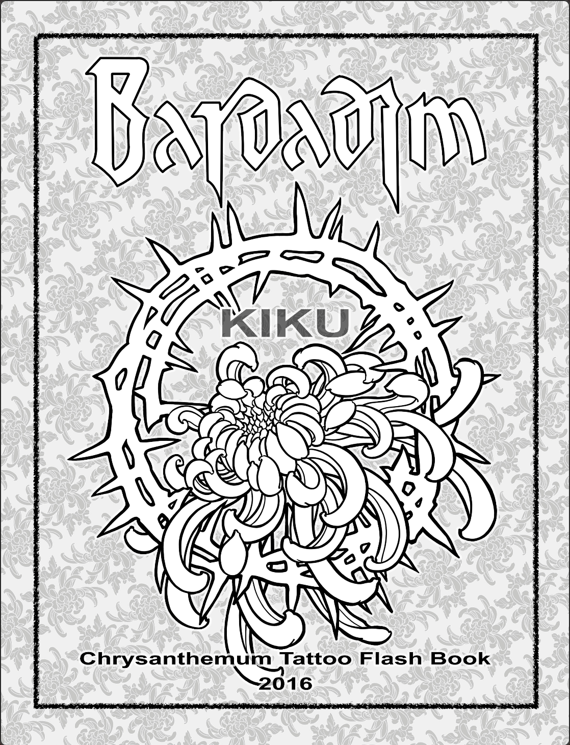 Kiku chrysanthemum tattoo flash book cover with traditional Japanese flower design