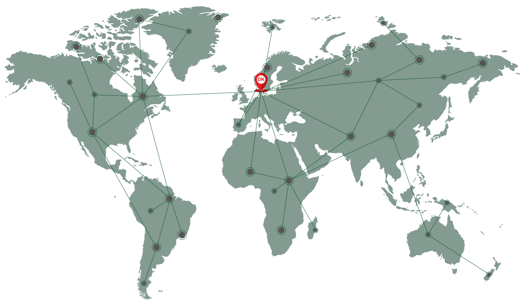 World map with a red pin marking a location in western Europe.