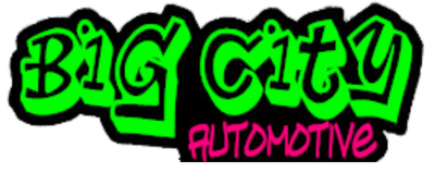 Big City Automotive logo with neon green text on a black background. 