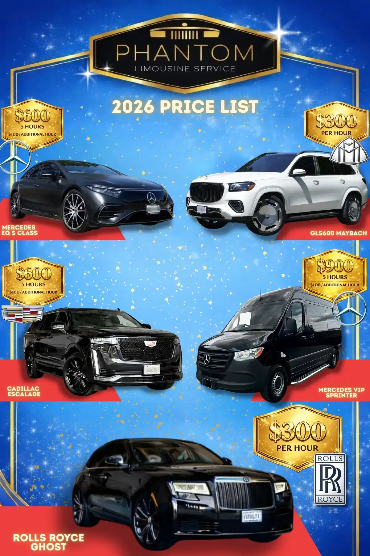 Phantom Limousine Service Price List