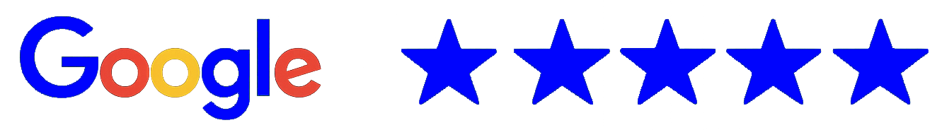 Google logo with five blue stars