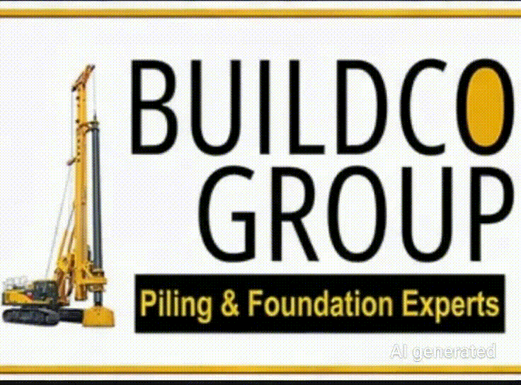 A logo for Buildco Group with a yellow piling machine next to the text 