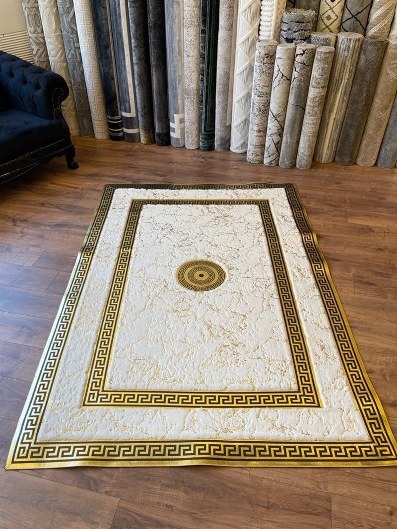 L006 artificail lazer-cream-gold versace leather- BADIIL HOMES