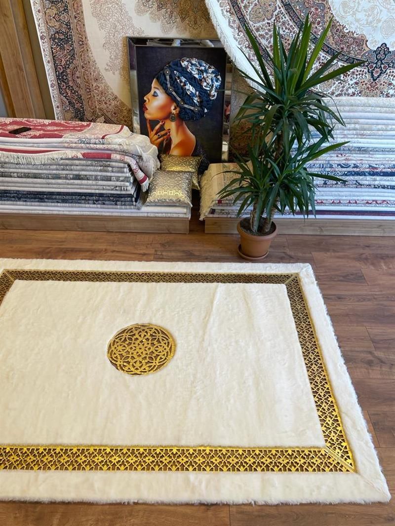 L006 artificail lazer-cream-gold versace leather- BADIIL HOMES