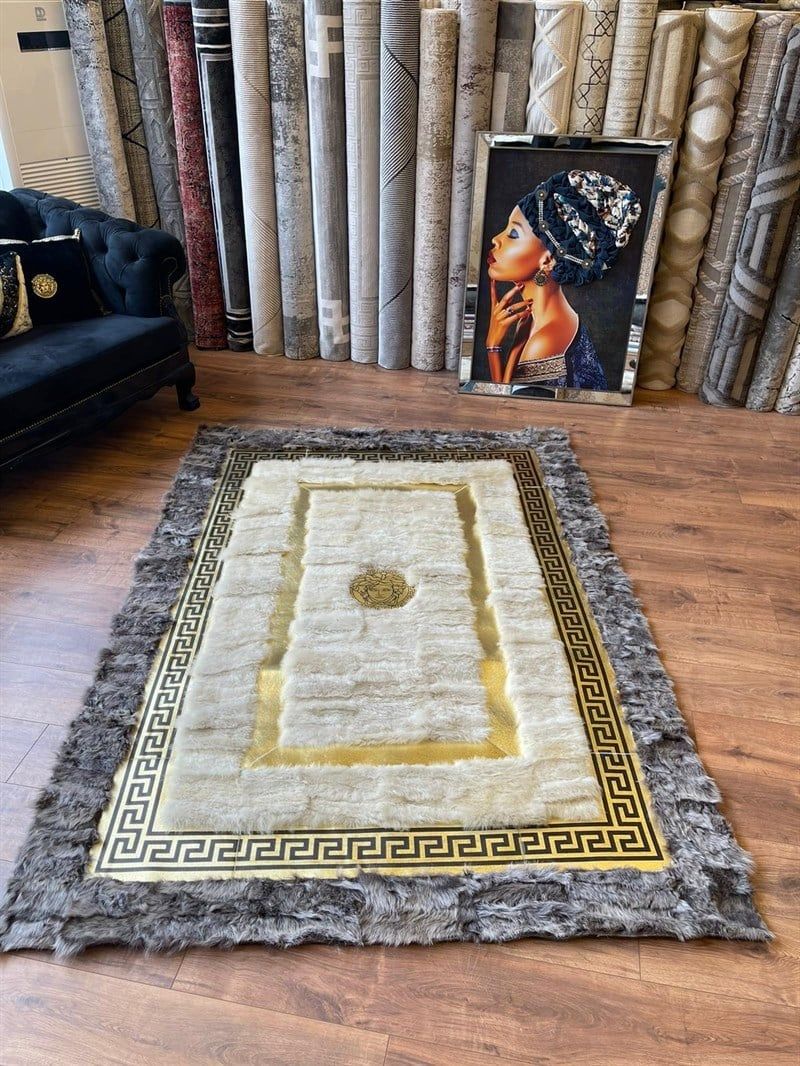 L004 cream-grey vercase leather carpet - BADIIL HOMES