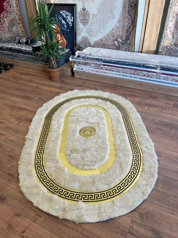 L002 oval white vercase leather carpet - BADIIL HOMES