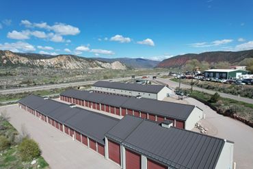 Looking down a row of storage units