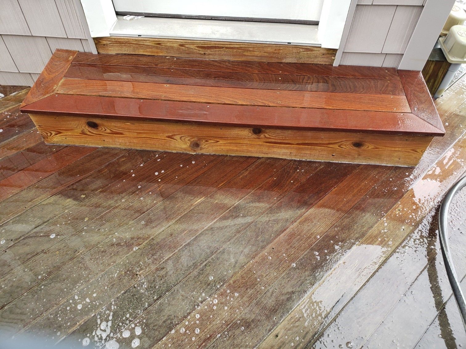 A newly installed wooden deck.