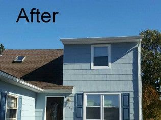 A picture of a house before and after being painted.