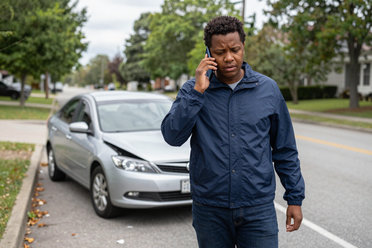 Person making a phone call after a car accident