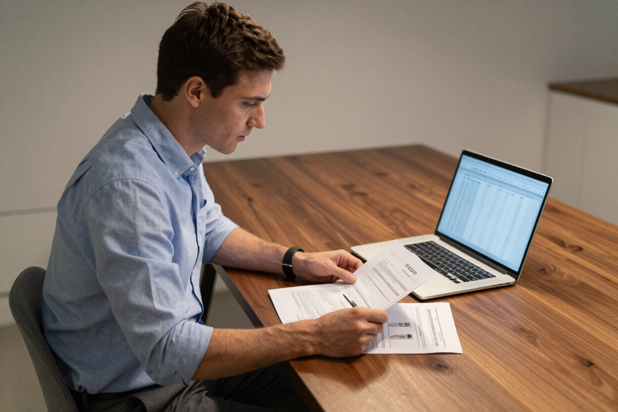 Person reviewing insurance documents at a desk