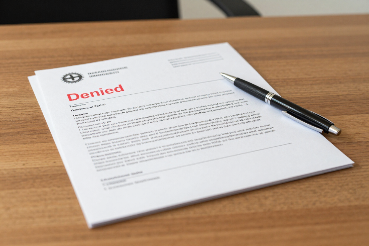 Two insurance denial letters on a desk