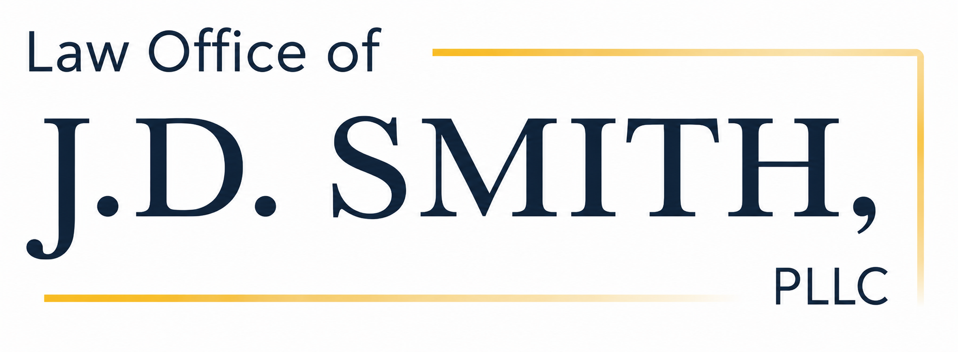 Law office logo reading “J.D. Smith, PLLC” in navy and gold on a white background