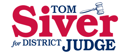 Tom Siver campaign logo for District Judge: red text