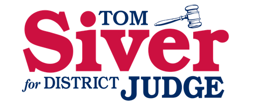 Tom Siver campaign logo for District Judge: red text