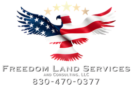 American flag eagle logo for Freedom Land Services, with phone number.