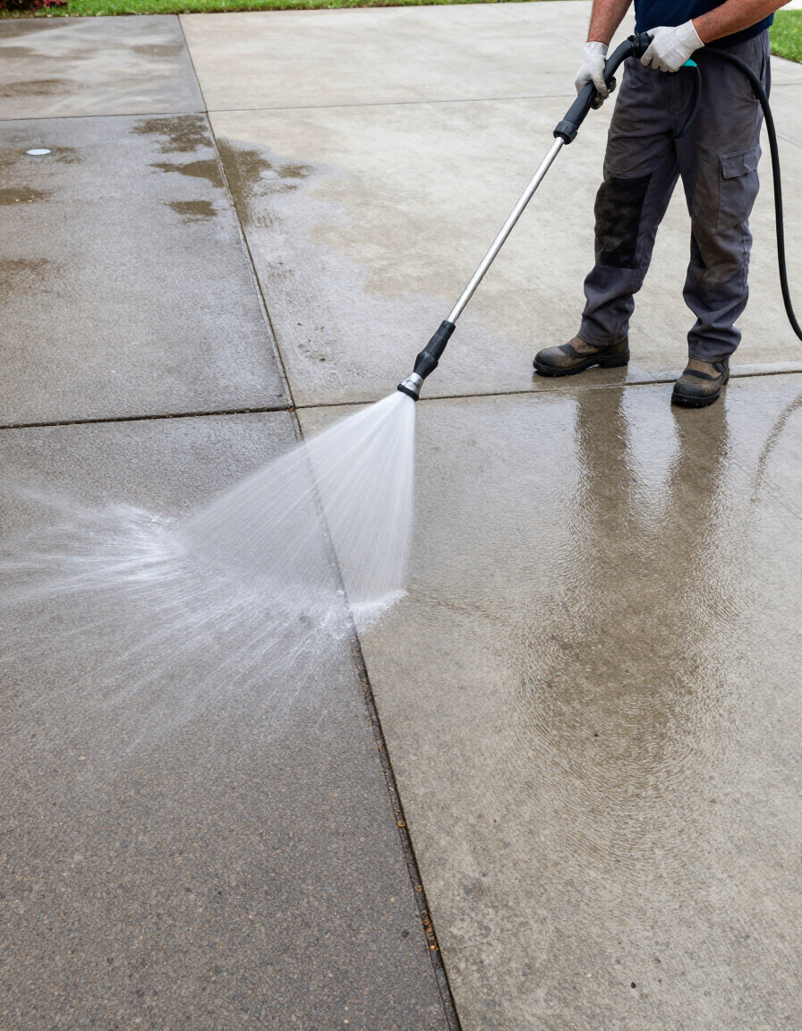 Pressure washing a driveway