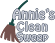 Logo for Annie’s Clean Sweep with a broom icon and gray lettering