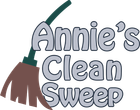 Logo for Annie&rsquo;s Clean Sweep with a broom icon and gray lettering