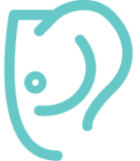 A blue line drawing of a woman 's breast with a circle in the middle.