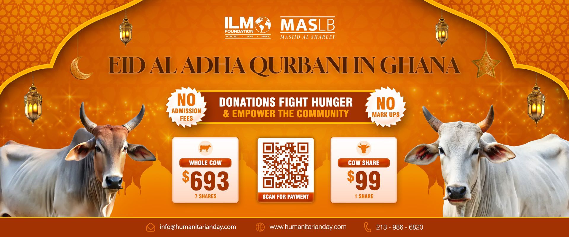 A poster for eid al adha qurbani fighting hunger one family at a time
