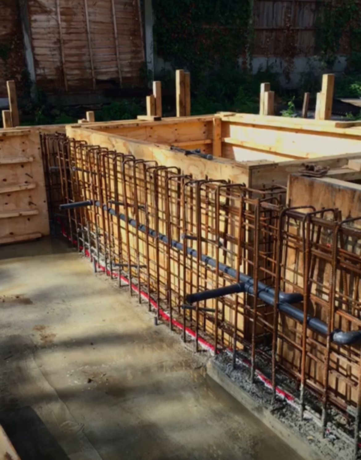 Swimming Pool construction - walls about to be poured