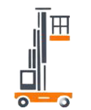 Orange und graue Seilbahn mit Plattform.
