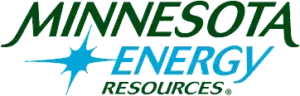 Minnesota Energy Resources logo. Green text with a blue starburst.