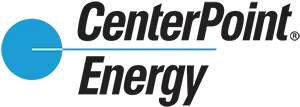 CenterPoint Energy logo: blue circle with a line, and the words